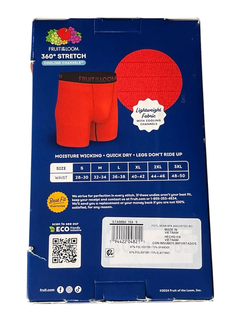 Fruit of the Loom Red 360° Stretch Boxer Briefs – 6-Pack